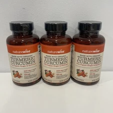 3 Bottles Naturewise Organic Turmeric Curcumin  + BioPerine 90 Caps Each 4/2027