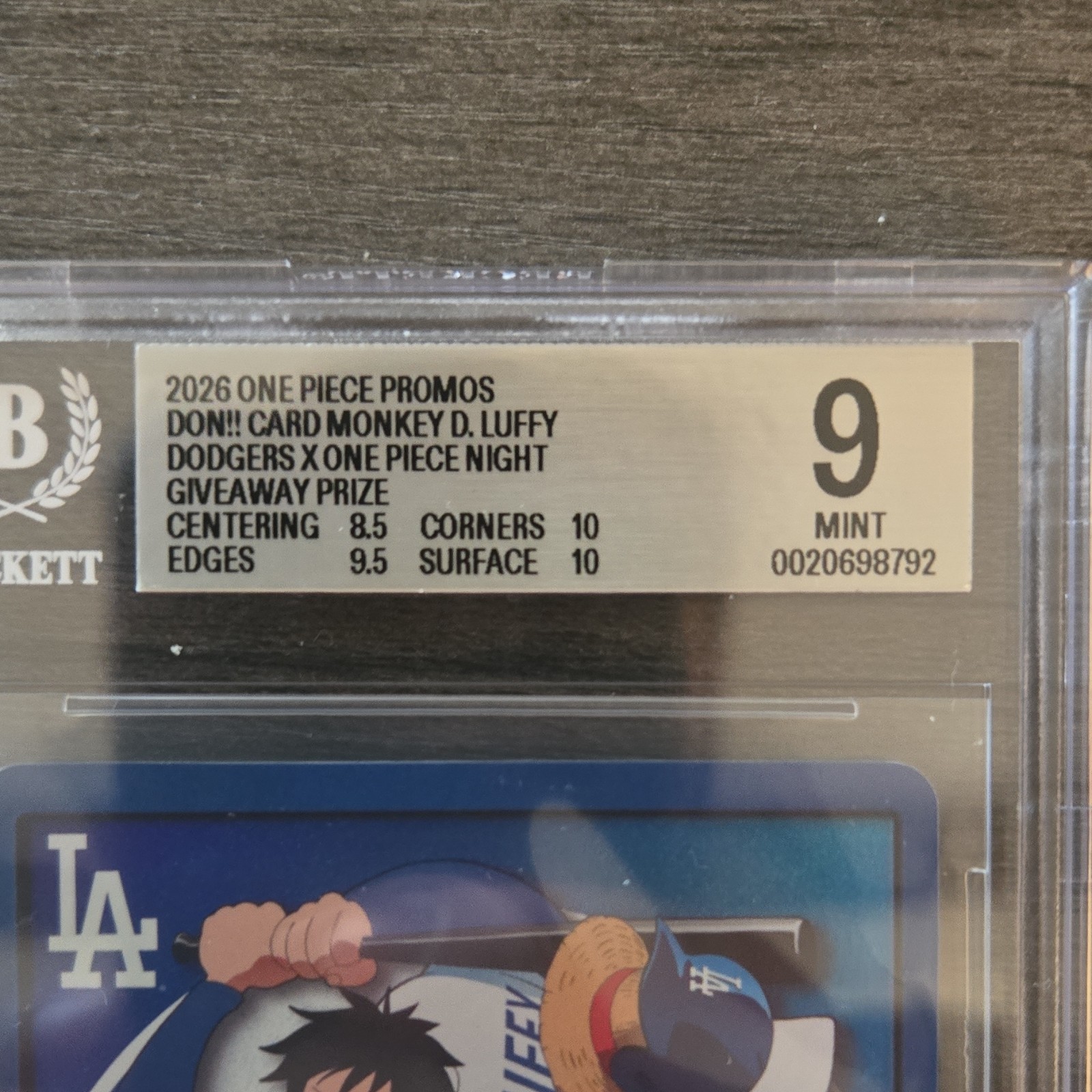 2026 One Piece Luffy Dodgers x One Piece Night Promo BGS 9 Mint DON!! Card view 4