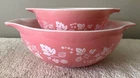 Vintage Pink Gooseberry Pyrex Cinderella Nesting Mixing Bowls Set Of 2 444 & 442