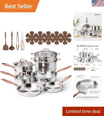 Non-Toxic Induction Cookware Set - 21 Pieces of Tri-Ply Stainless Steel