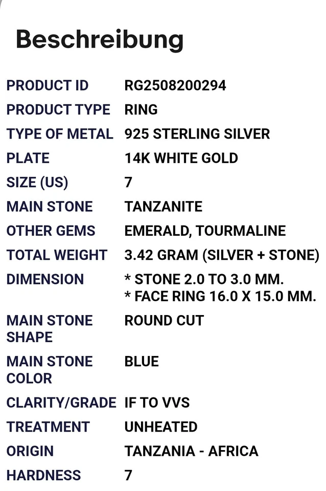 925 sterling silber Ring Rund Tansanit Smaragd Turmalin Edelstein Schmuck - Bild 4 von 4