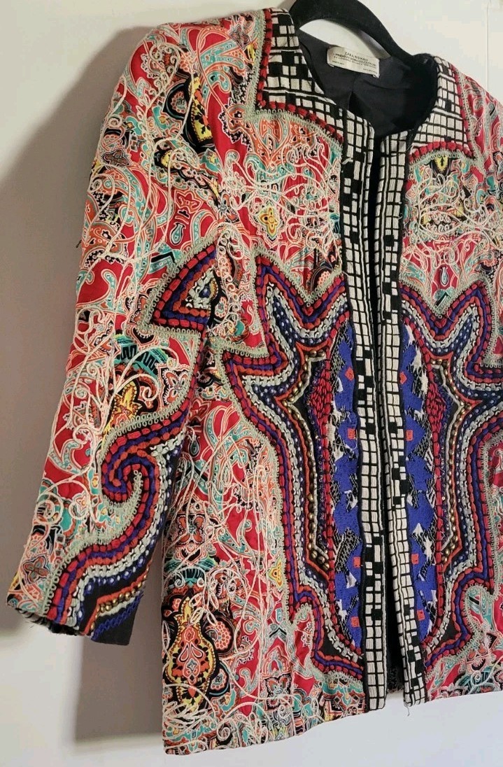 ZARA Beaded Patchwork Jacket Embroidered Indie Ar… - image 4