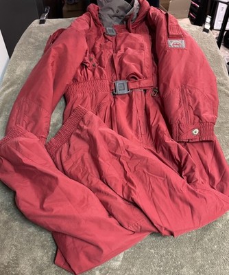 Bogner Red One Piece Belted Hooded Winter Ski Snowboard Suit Men's XL 44 Vintage