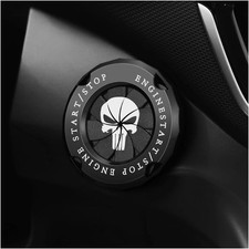 Stylish Car Push Start Button Cover, Spin Type Zinc Alloy Push to Skull Black