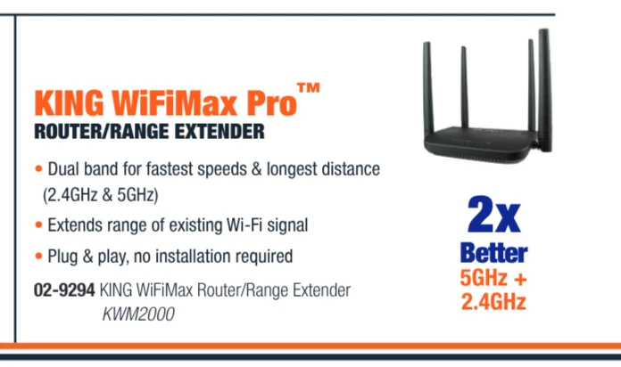KING WiFiMax PRO Wi-Fi Router/Range Extender (KWM2000) - Image 4 of 4