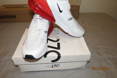 Nike Airmax 270 Running Shoes White/red Size 10 Pre-owned W/O Box VGC Clean Nice