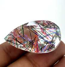 Natural Certified 78 Ct Multicolor Rutilated Quartz Loose Gemstone Pear Cut