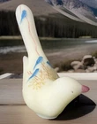 Vtg HTF Fenton Uranium Custard LongTail Bird Hand Painted & Signed Blue Birds