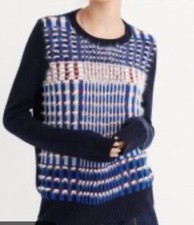 Abercrombie & Fitch Women Sweater M Blue Plaid Preppy Office Career School Fuzzy