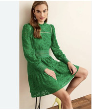 Next Green Floral High Neck Lace Mini Dress Puff Sleeve UK 8