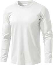 Men's Cotton Crewneck T-Shirts Long Sleeve Plain Tee Moisture Wicking Casual