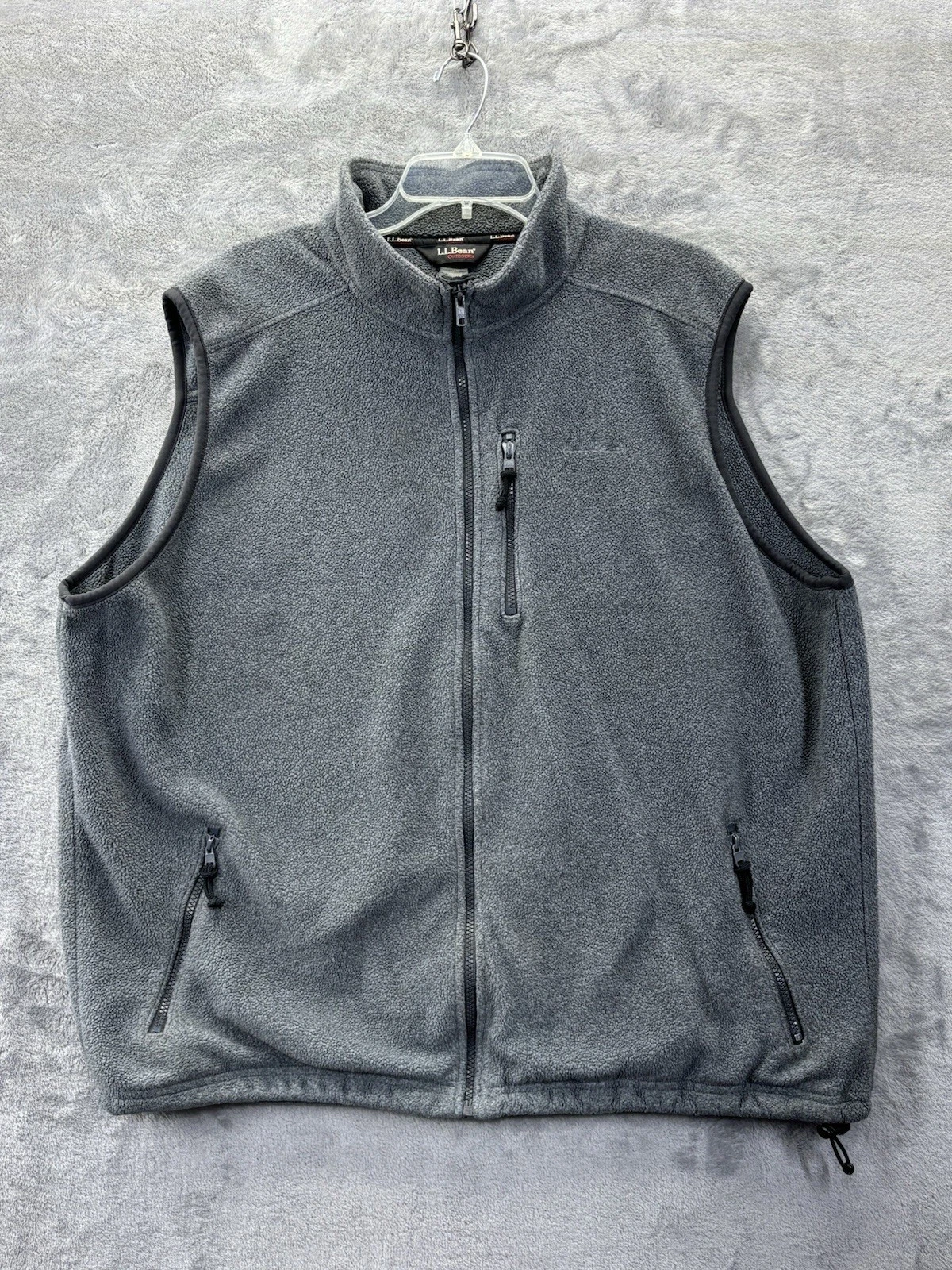 L.L. Bean Outdoors MA36 USA Made Gray Full Zip Pockets Fleece Vest Logo Maine XL