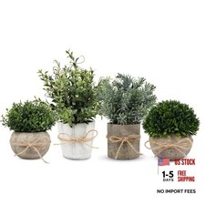 4 Pack Small Fake Plants in White Pulp Pot for Home Decor, Green Rosemary II