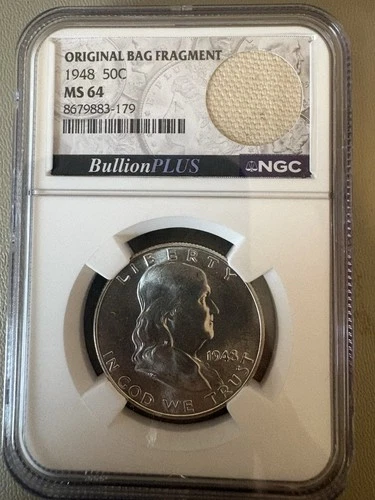 1948 -P 50C FRANKLIN SILVER HALF DOLLAR NGC MS64 Bag Fragment