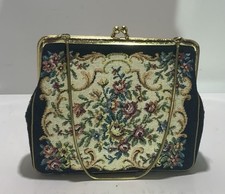 Vintage Petit Point Floral Needlepoint Tapestry Purse Handbag
