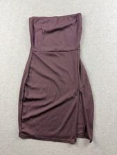 Missguided Strapless Ribbed Midi Dress US 4 Brown Bodycon Side Slit NWT
