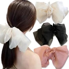 3Pcs Bow Hair Clips Big Bowknot Chiffon Barrettes Teens Multicolor