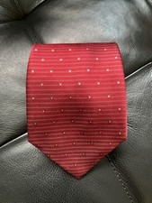 DKNY Silk Tie Necktie Red w/Cream Accents 3.75"x57.5"