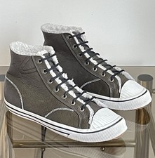 TRETORN Khaki Green Leather High Top Size UK7.5 Fur Lined with Gum Sole