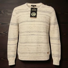 NAPAPIJRI Men's XL Sweater Beige Fisherman Textured Knit Button Shoulder NEW