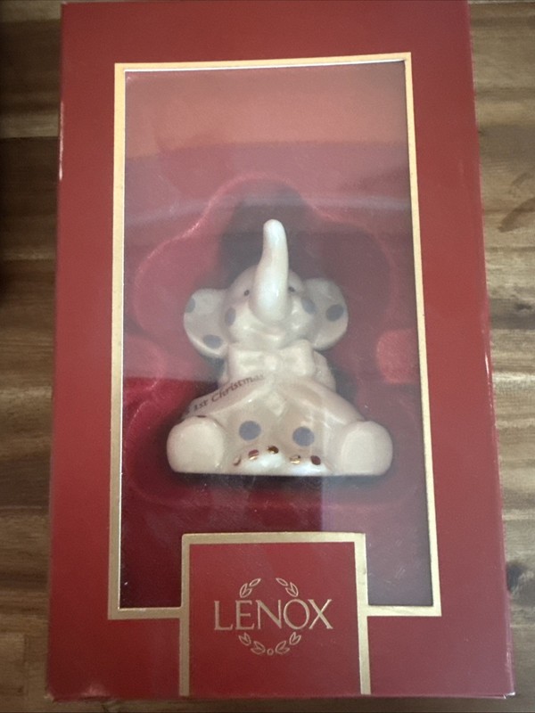 Lenox 2024 Baby's First Christmas Elephant Ornament Blue Polka Dot "AIDEN 2024"