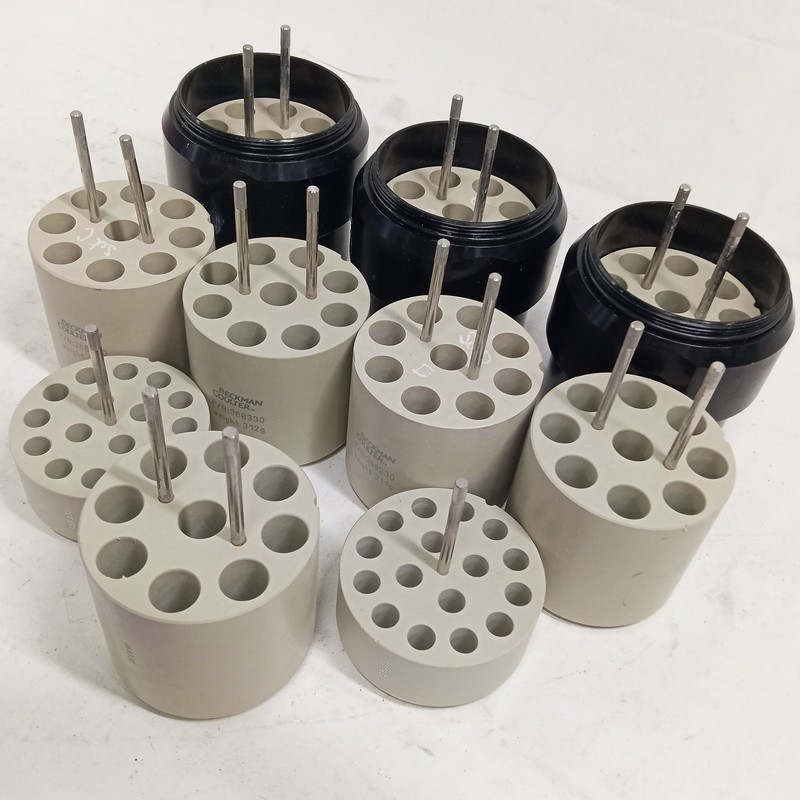 Lot of 3 Beckman Coulter 368313 Centrifuge Buckets & 10 Adapters 368336 & 368330