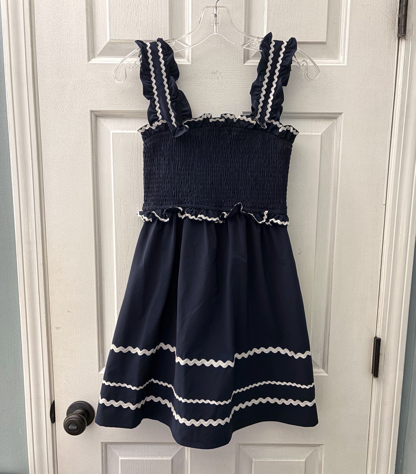 TCEC Women’s Size S Navy & White Fit N Flare Mini Stretch Smocked Summer Dress