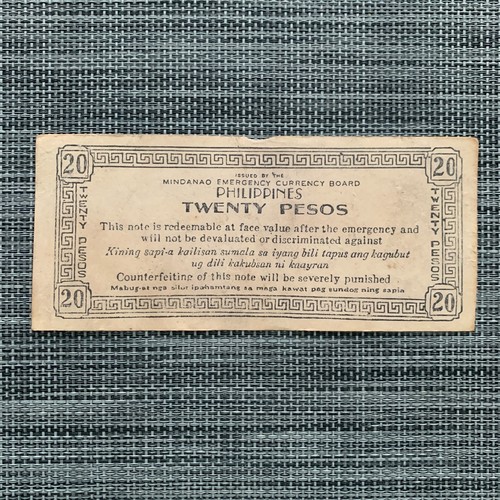 1943 Philippines Mindanao 20 Pesos WWII Emergency Banknote WW2 Currency Money - Picture 3 of 4