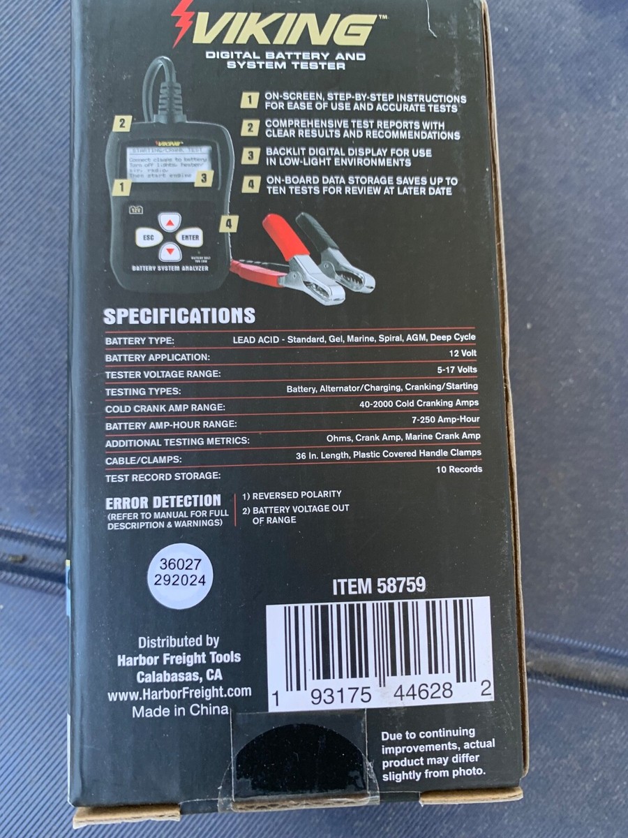 Viking 12V Digital Battery & System Tester 58759 W/ Storage Bag