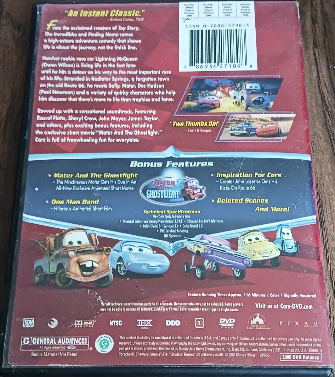 Cars (DVD, 2006, Disney Pixar) Owen Wilson Paul Newman Larry