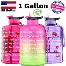 GYM Training 1 Gallon Water Bottle Straw & Motivational Time Marker BPA Free 