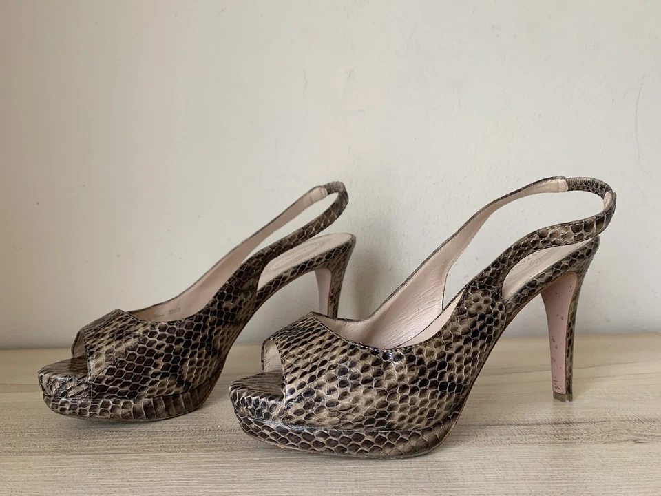 Elie Tahari Womens sz 7.5B snake skin peep toe slingback platform pumps shoes - Imagem 4 de 4