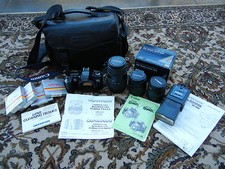 CANON EOS REBEL XS 35MM Film Camera: 3 lens TLL Flash 4 Filters Carry Case EPC