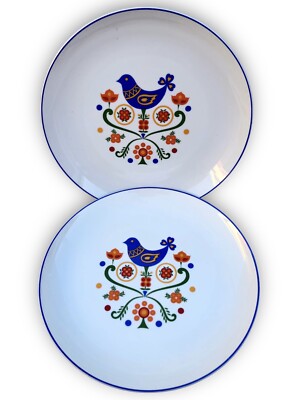 PAIR 12'' Chop/Dinner Plates Lancaster County Fred Roberts 1975 Japan Bird