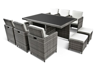 POLY-RATTAN GARTENMÖBEL 6+4 GRAU Ragnarök GARTEN-GARNITUR MÖBEL