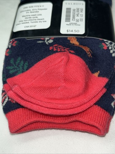 Talbots Navy Blue Neon Pink Floral Design Brown Fox Soft Stretch Trouser Socks - Picture 6 of 6