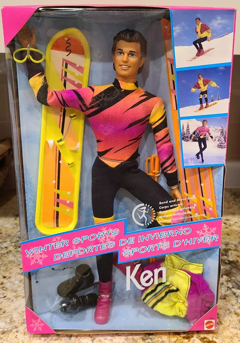 1994 Ken Doll Winter Sports with skis snowboard and skates NEW