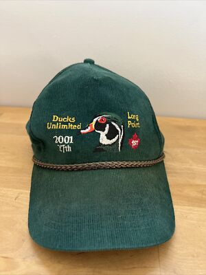 Ducks Unlimited Green Corduroy Snap Back Hat 2001 Long Point 1st Place  Canada
