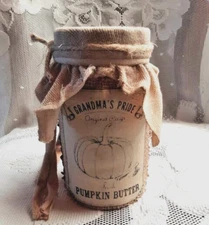 Handmade Grunge Jar Grandma's Pride Pumpkin Butter Primitive Vintage-Style Label