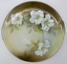 Pretty RS Germany Plate Pretty White Roses Sage Background 9.5" Across