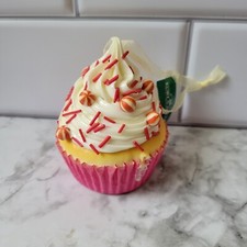 Kurt Adler Foam Cupcake Christmas Ornament Pink Wrapper White Icing  Peppermint