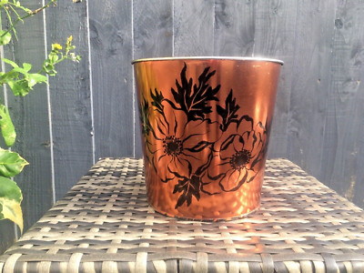 60er RETRO REGENCY WARE KUPFER FLOWER POWER FLORAL DOSE ALTPAPIER MÜLLEIMER BEVERLEY