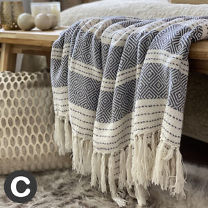 Luxury ECO Friendly Geometric Abstract Soft Neutral Linen Sofa Blanket Throw