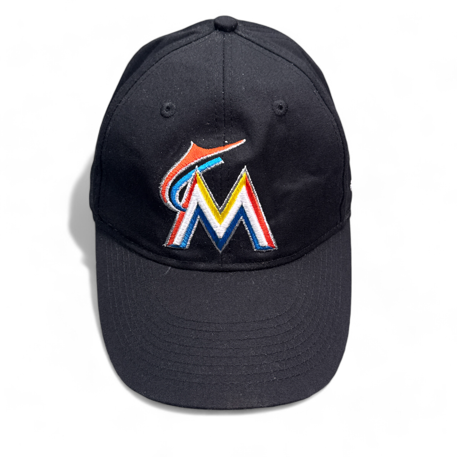 MLB Miami Marlins Embroidered Black Strapback Baseball Cap Logo