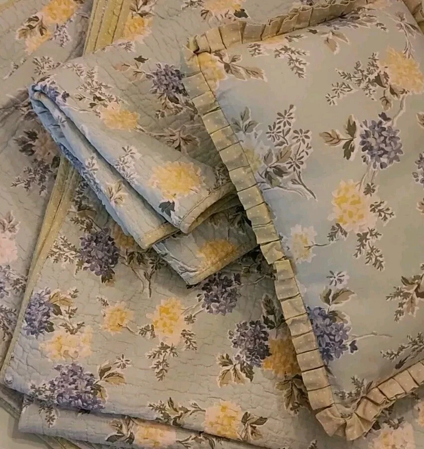 Laura Ashley Cotton Floral Green Polka Dot Queen Quilt Set Cottage Core READ - Image 2 of 4