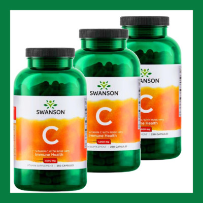 SWANSON Vitaminum C Vitamin 1000 mg 250/500/750 kaps. mit Hagebutten, Immunat DH