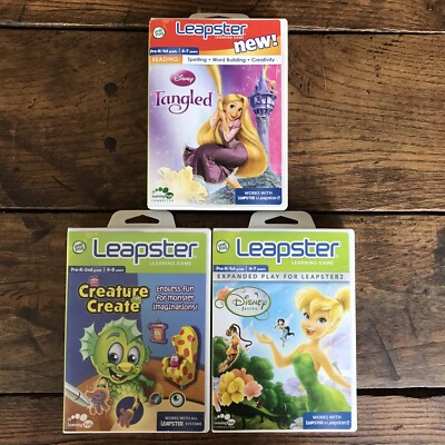 Lot/3 Leapster Games Tangled Disney Fairies  Creature Create Ages 4-7/8 Years