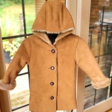Gap Kids Unisex Faux Fur Suede Hooded Button-Down Sz XS 4 Coat Jacket