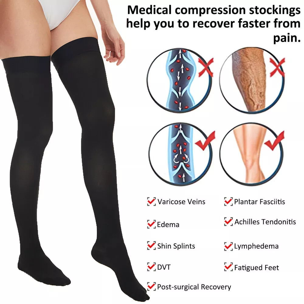 Thigh Compression Socks Solid Support Long Stockings Sports Athletic Work  Black