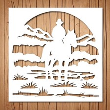 Cowboy Scene Stencil  Reusable Western Stencils for Painting on Milk White